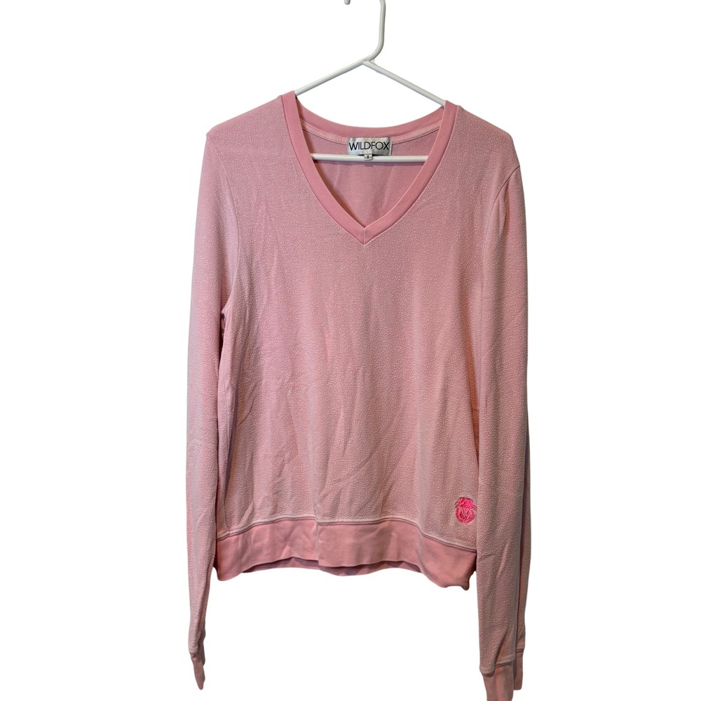 WILDFOX Pink Textured V Neck‎ Long Sleeve Sweatshirt Women's Size S